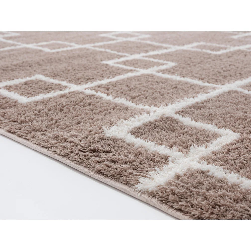 Beige Super Soft Polyester Microfiber Silk Touch Shaggy Area Rug.