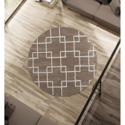 Kashyapa Rugs Collection- Beige with White Line Color Extra Soft Microfiber Round Carpet.