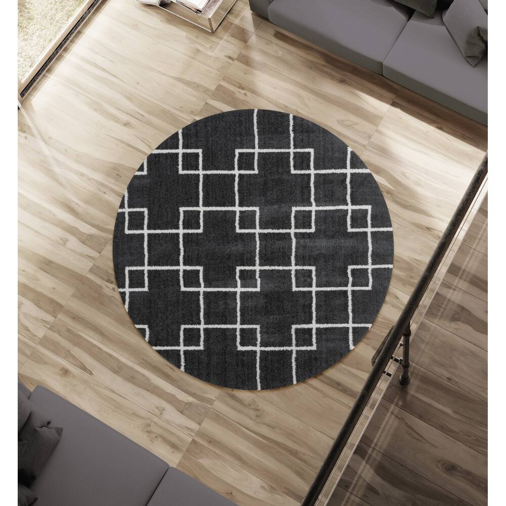 Kashyapa Rugs Collection- Black Color Extra Soft Microfiber Round Carpet.