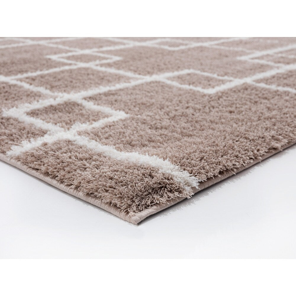 Beige Super Soft Polyester Microfiber Silk Touch Shaggy Area Rug.