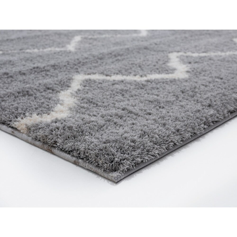 Grey & White  Super Soft Microfiber Silk Touch Shaggy Rug.