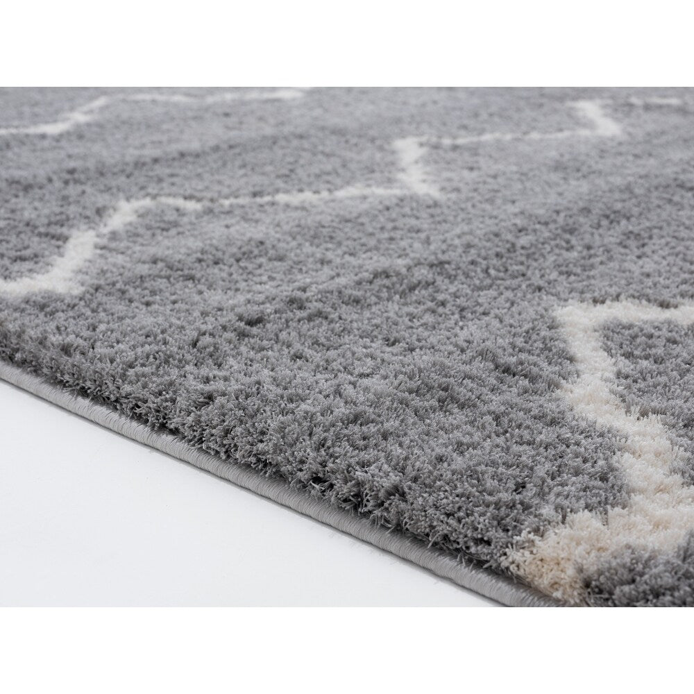 Grey & White  Super Soft Microfiber Silk Touch Shaggy Rug.