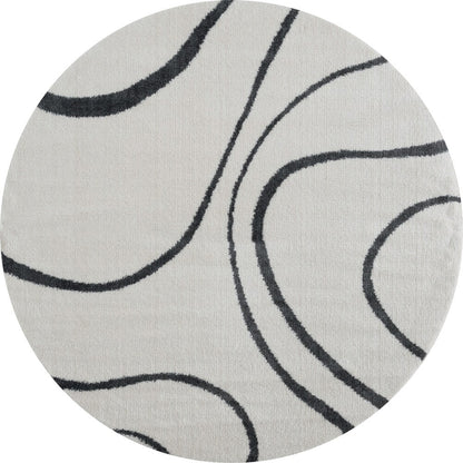 Ivory With Black Line Extra Soft Microfiber Round Carpet.