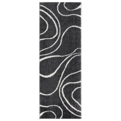 Kashyapa Rug Collection - Black with Ivory Lines Extra Soft Microfiber Round Shaggy Rug