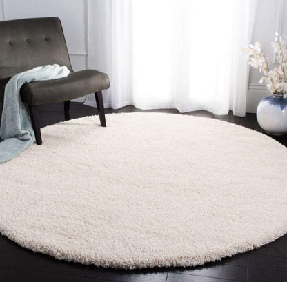 Kashyapa Rugs Collection- Micro Plain Cream Color Soft Round Carpet. Perfect for Bedroom | Living Room | Lobby
