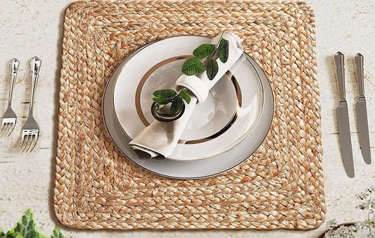Kitchen & Dining Collection -Jute Square Hand Braided Table Mats - Set OF 6.