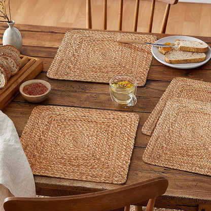 Kashyapa Rugs Collection - Kitchen & Dining Collection -Jute Square Hand Braided Table Mats - Set OF 6.