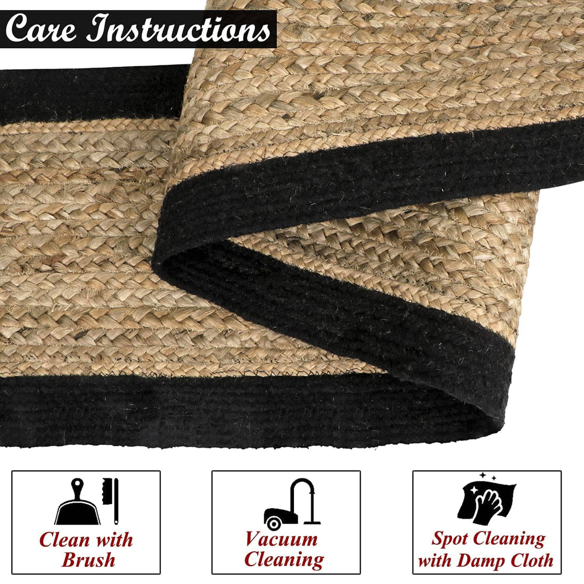 Black Cotton With Natural Jute Oval Area Rug.