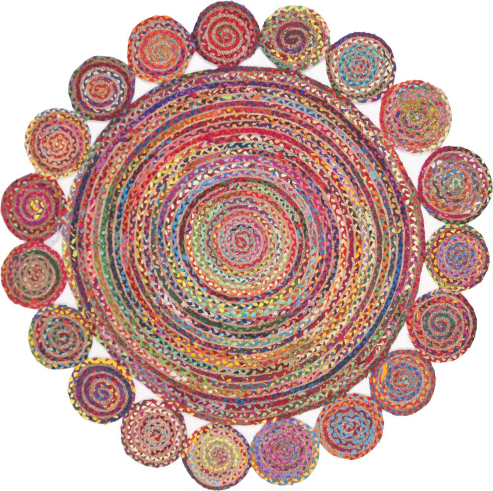 Chindi With Jute Round Tikki Area Rug.