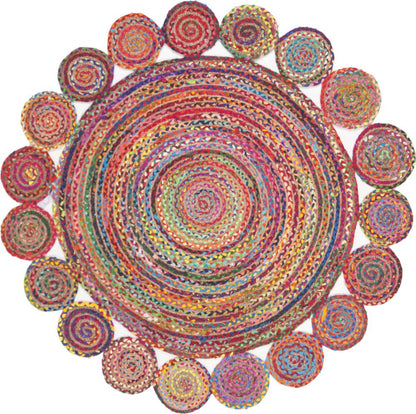 Chindi With Jute Round Tikki Area Rug.