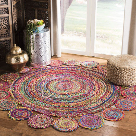 Chindi With Jute Round Tikki Area Rug.