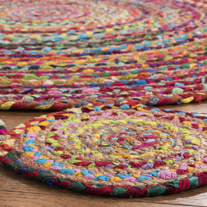 Chindi With Jute Round Tikki Area Rug.