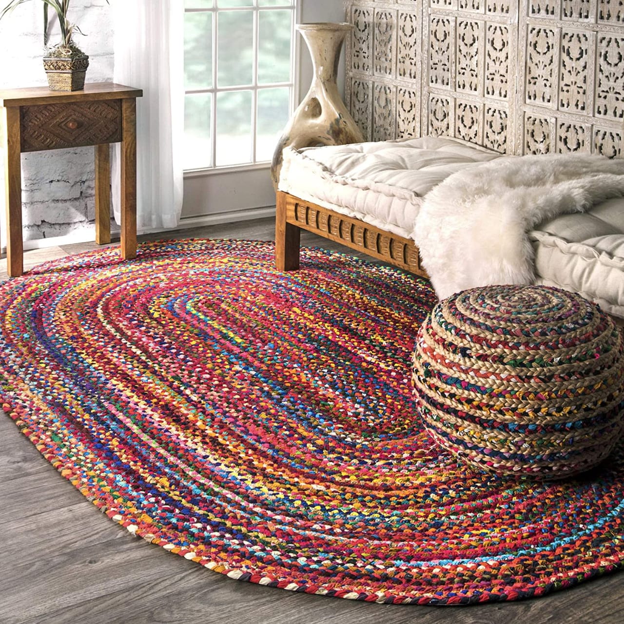 Kashyapa Rugs Collection-Cotton Chindi Oval Braided Area Rugs.