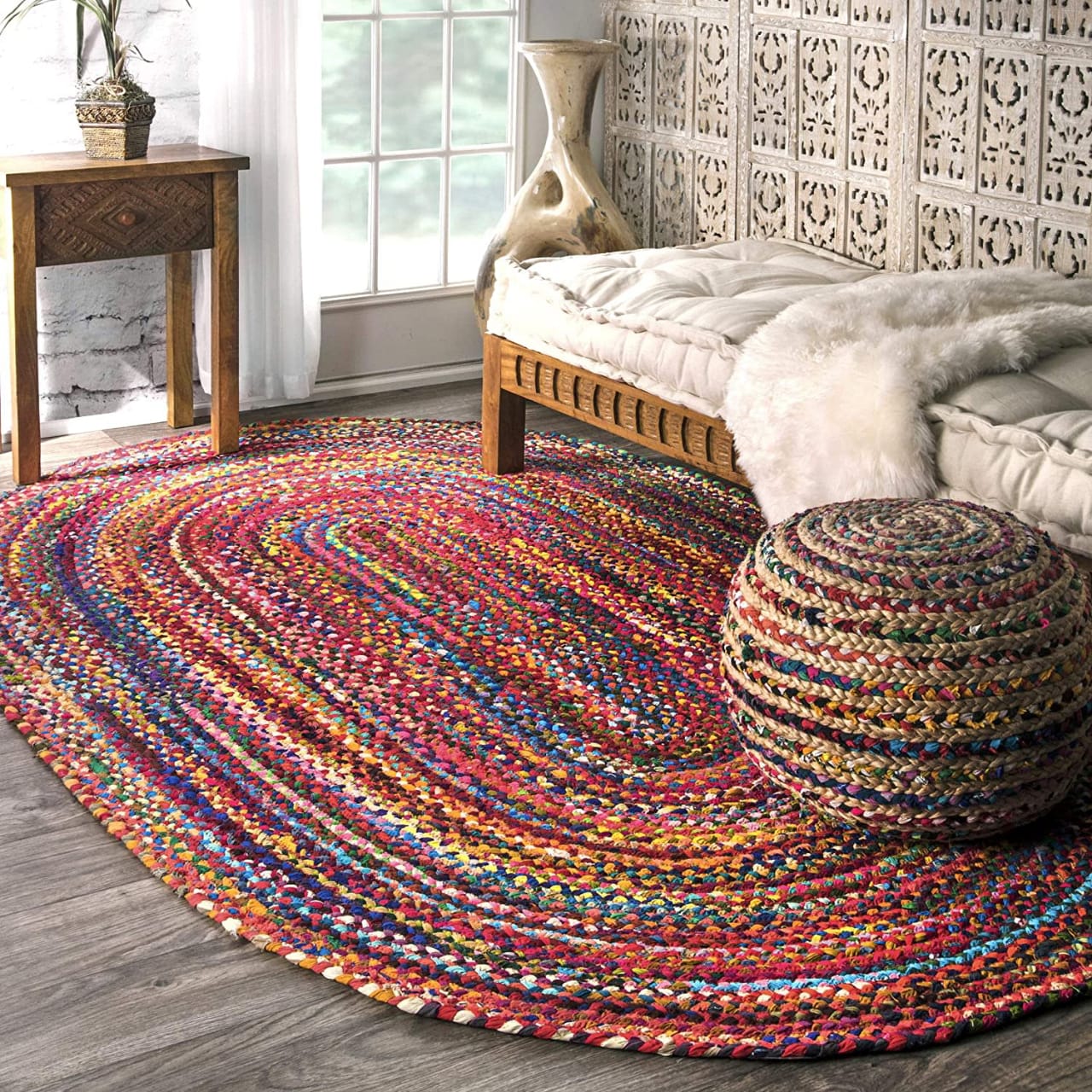 Cotton Chindi Oval Braided Area Rugs.