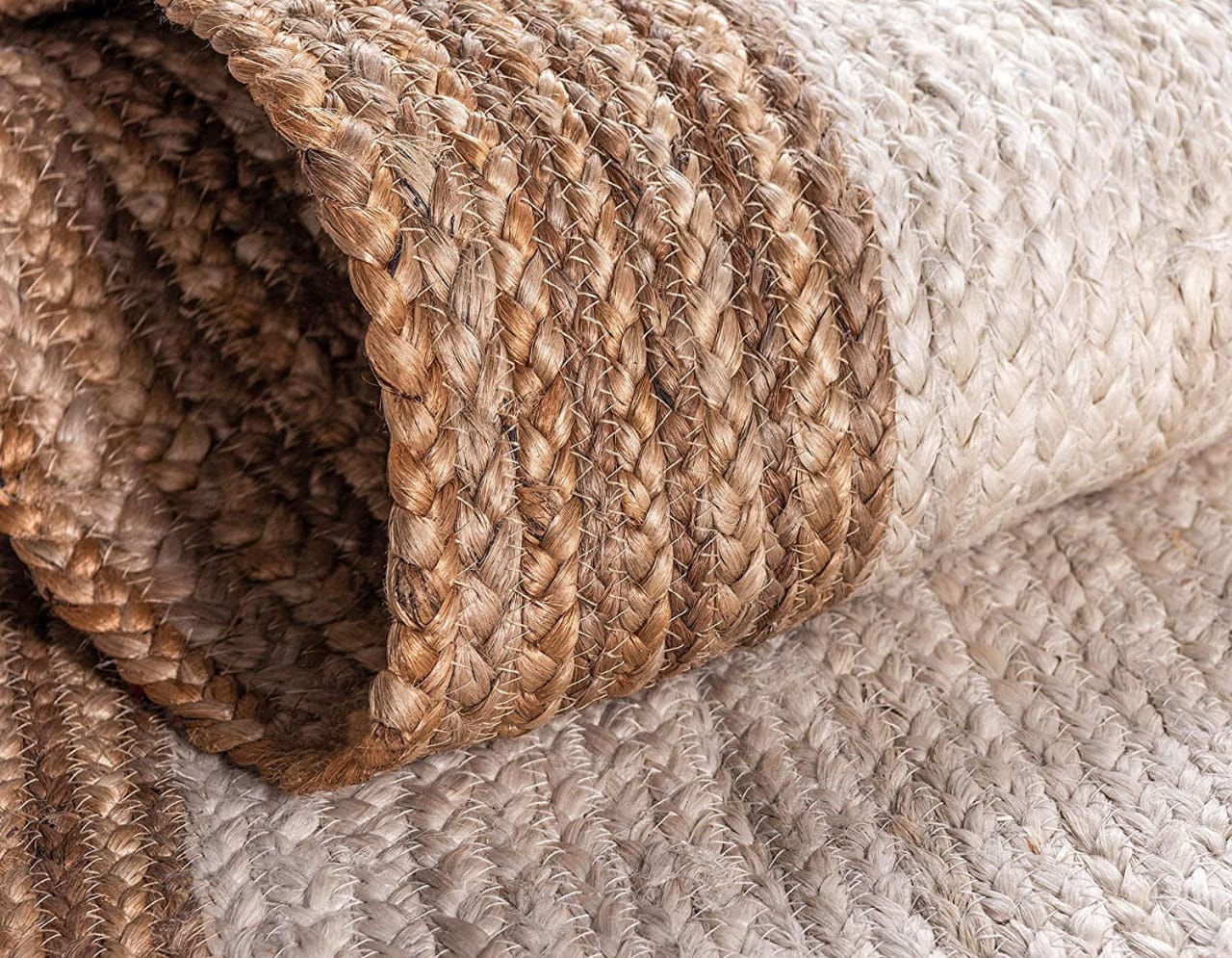 Kashyapa Rug Collection- Natural With White Jute Oval Braided Living Area Rug.