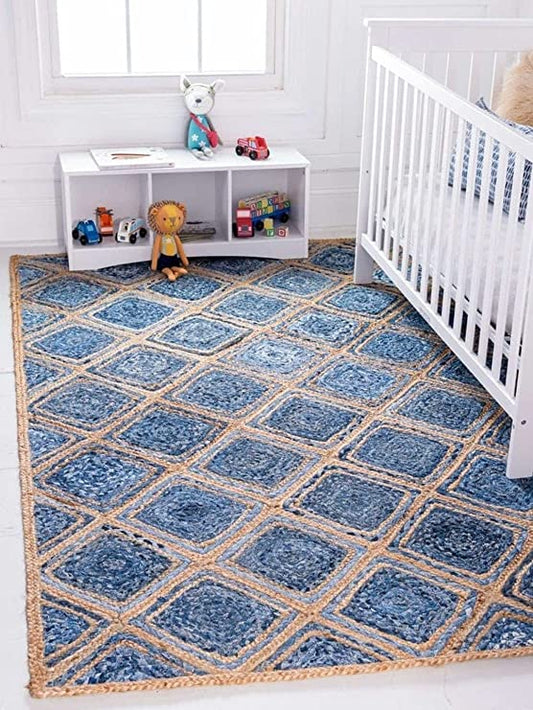Kashyapa Rugs -Braided Natural Jute Denim Diamond Design Area carpet.