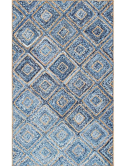 Kashyapa Rugs -Braided Natural Jute Denim Diamond Design Area carpet.