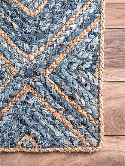 Kashyapa Rugs -Braided Natural Jute Denim Diamond Design Area carpet.