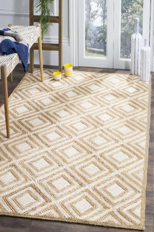 Braided Natural White Daimond jute hand-woven Area Rug.