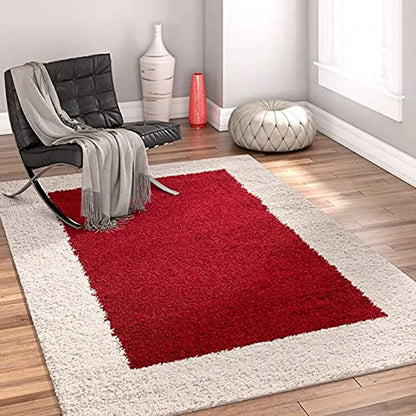 Kashyapa Rugs Collection - Red & Ivory Premium Extra Soft Microfiber Rug.