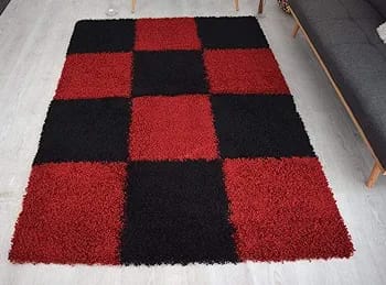 Red & Black Color Design - Super Soft Modern Hand Tufted Floor Rug.