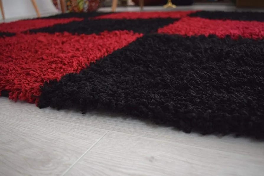 Kashyapa Rugs Collection - Red & Black Color Design - Super Soft Modern Hand Tufted Floor Rug.