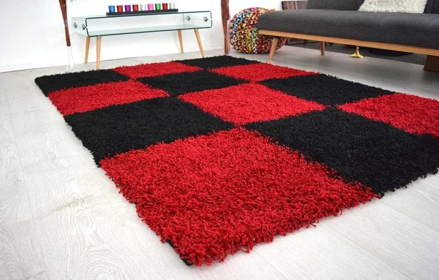 Kashyapa Rugs Collection - Red & Black Color Design - Super Soft Modern Hand Tufted Floor Rug.