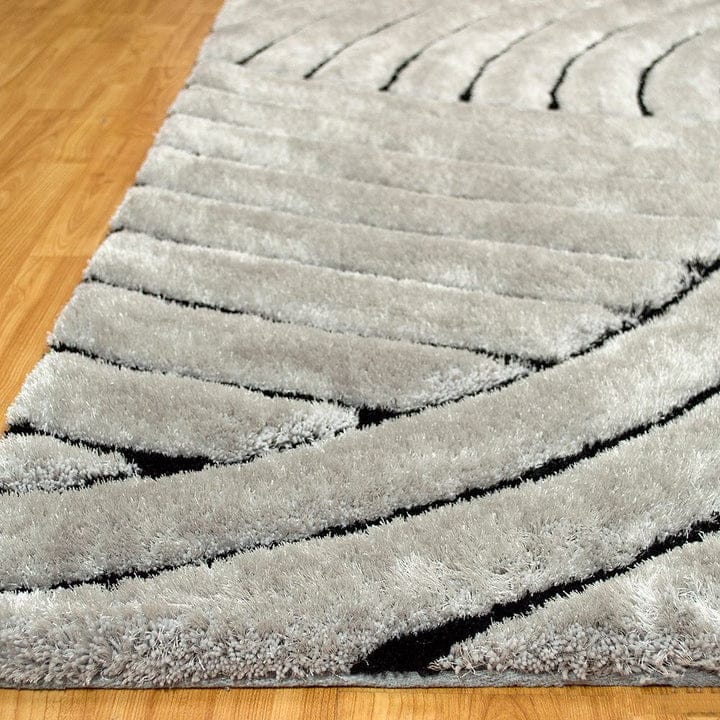 Kashyapa Rugs Collection-Premium Grey with Black 3D Cut Classical Look Microfiber With Polyester Shaggy Carpet.