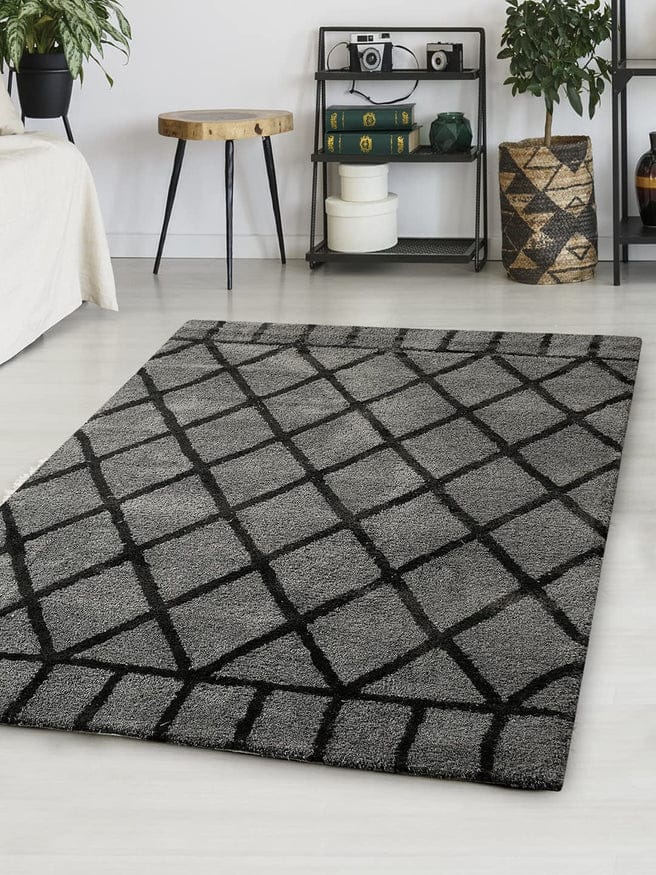 Kashyapa Rugs Collection-Premium Grey Modern Shaggy Microfiber Living Area Luxury Carpet.