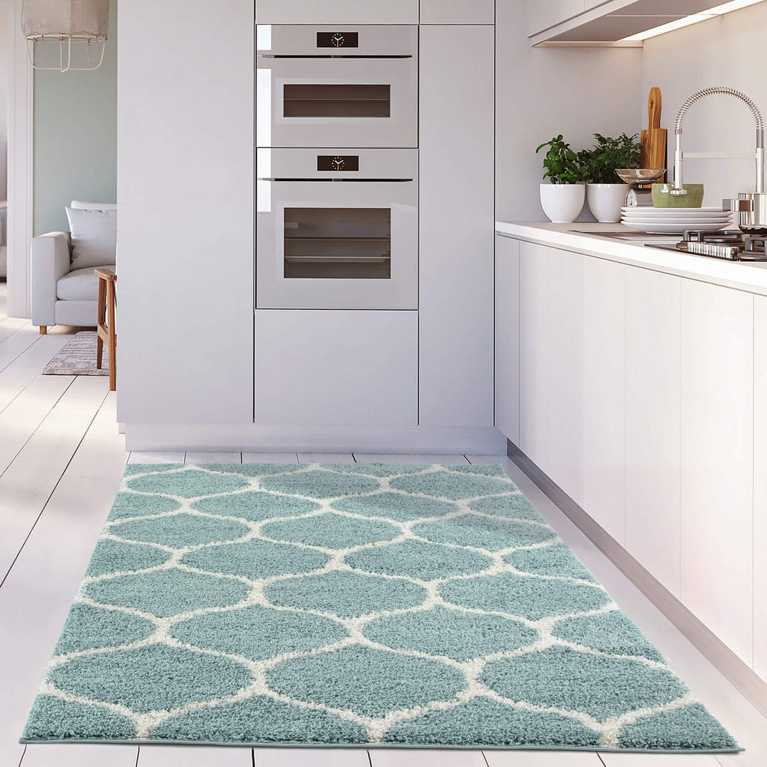 Micro Aqua and Ivory Moroccon Premium Design Carpet.
