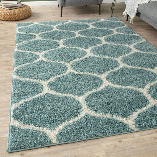 Micro Aqua and Ivory Moroccon Premium Design Carpet.