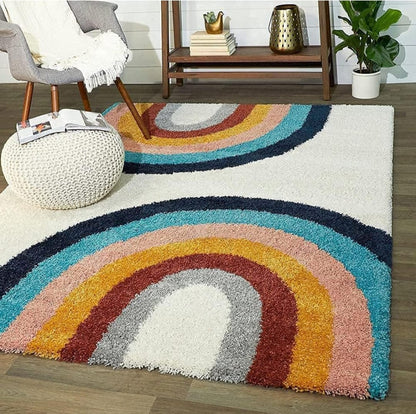 Kashyapa Rugs Collection-Premium 3D Rainbow Multi Colour Soft Microfiber Area Shaggy Carpet.