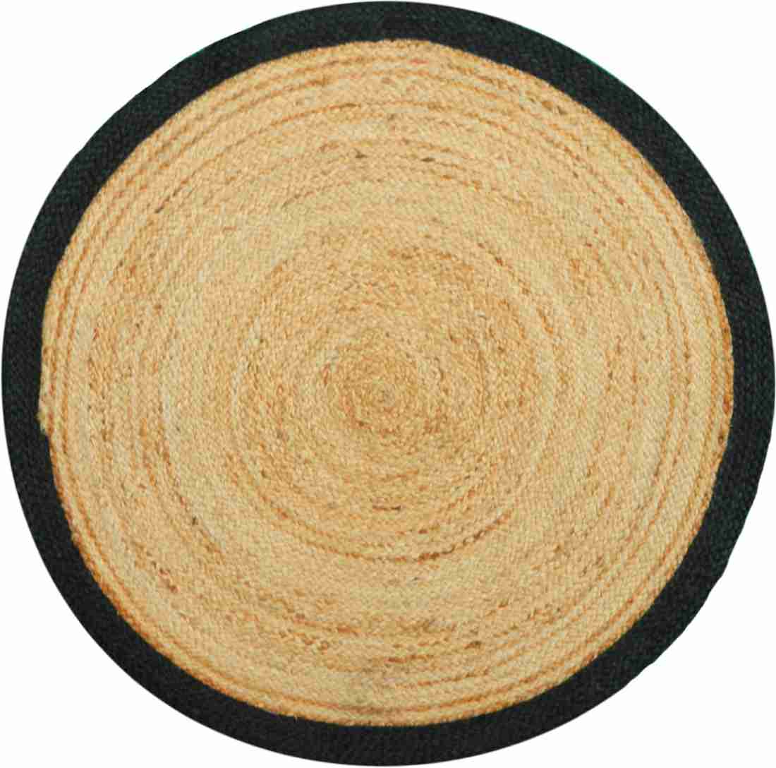 Natural Jute Round Braided Area Rug with Black Border