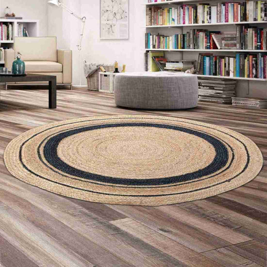 Natural Jute and Cotton Ecofriendly Round Carpet. Perfect for Living Room