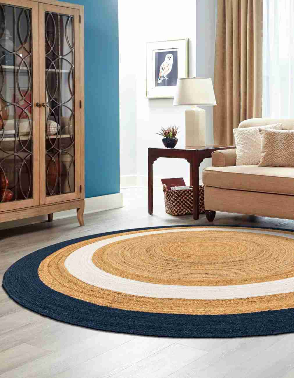 Kashyaparugs hand-braided natural jute round carpet with concentric ring design – eco-friendly, multiple sizes available