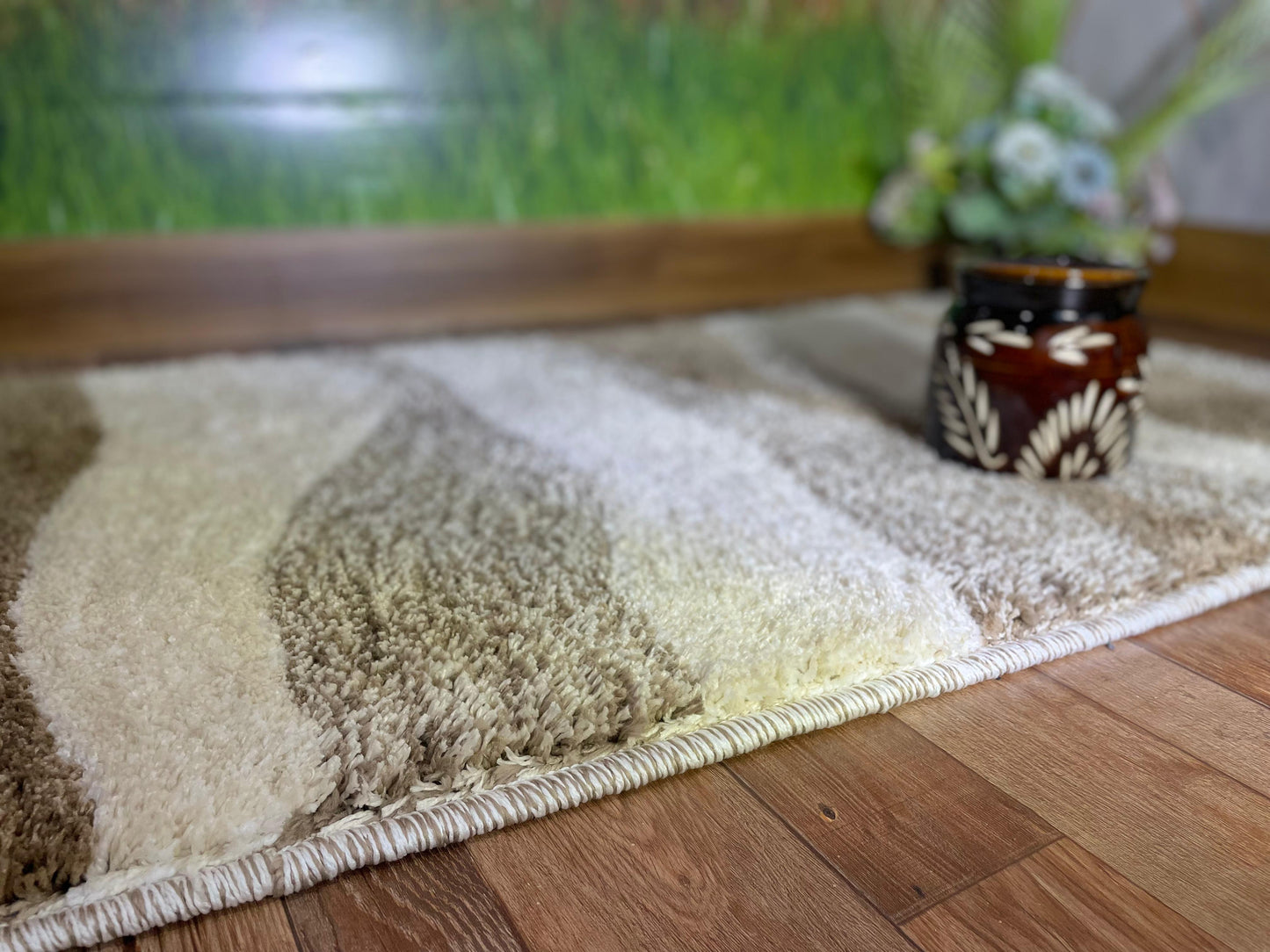 Premium Micro Beige, Ivory & Mix, Multi Colour Waves Bedside Runner