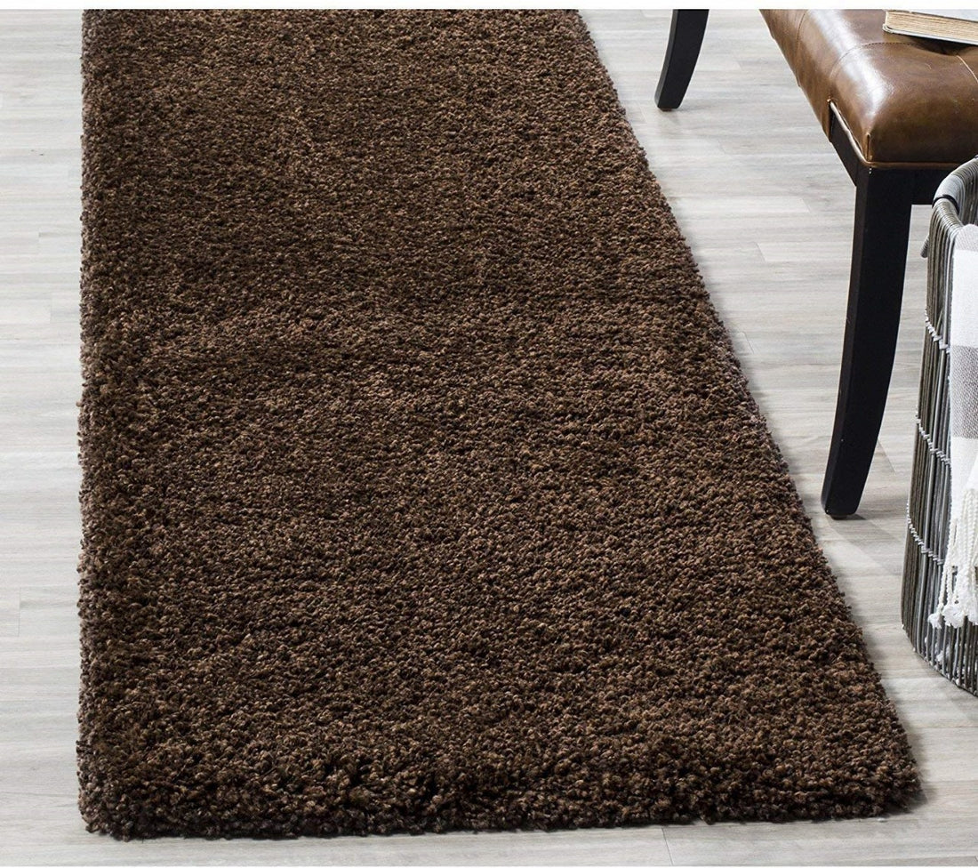 2 inch long pile Extra Fluffy Beautiful Dark Brown Premium Microfiber Runner - Soft Feel, Anti-Skid Backing