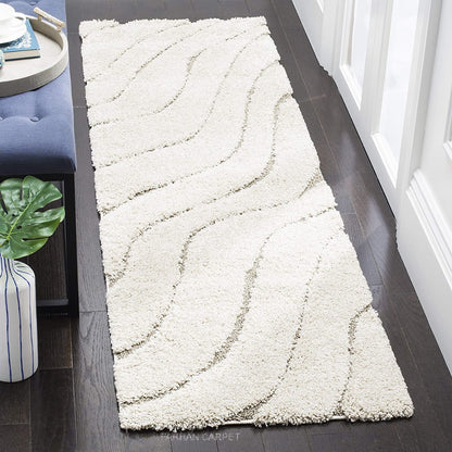 Ivory with Grey Beautiful Premium Micro Runner - Soft Feel, Anti-Skid Rubber Backing