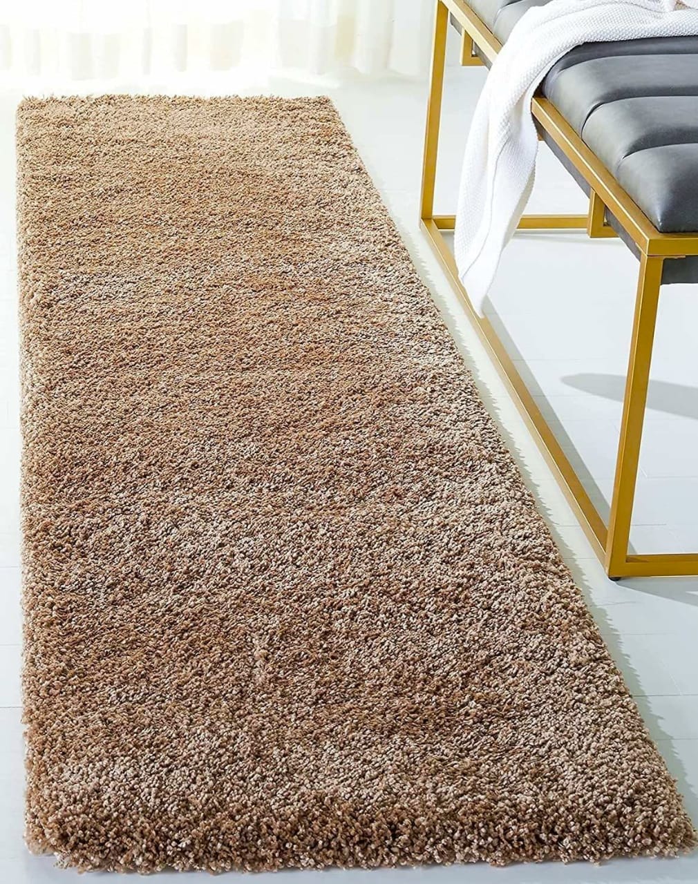 Skin Beige 2-Inch Long Pile Shaggy Bedside Runner – Soft & Anti-Skid Backing