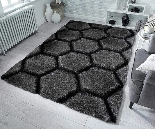 "MARIA 3D Bright Shaggy Microfiber Carpet – Soft Feel with Anti-Skid Rubber Backing