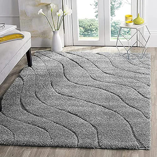 Grey Wavs Carpet Premium Microfiber Shaggy Carpet Rug