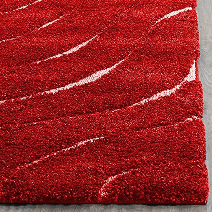 Red Waves Premium Microfiber Shaggy Carpet Rug For Living Room  – Soft Feel with Anti-Skid Backing