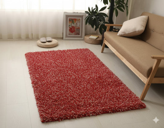Red & Ivory Shaggy Carpet – Soft Feel with Anti-Skid Rubber Backing