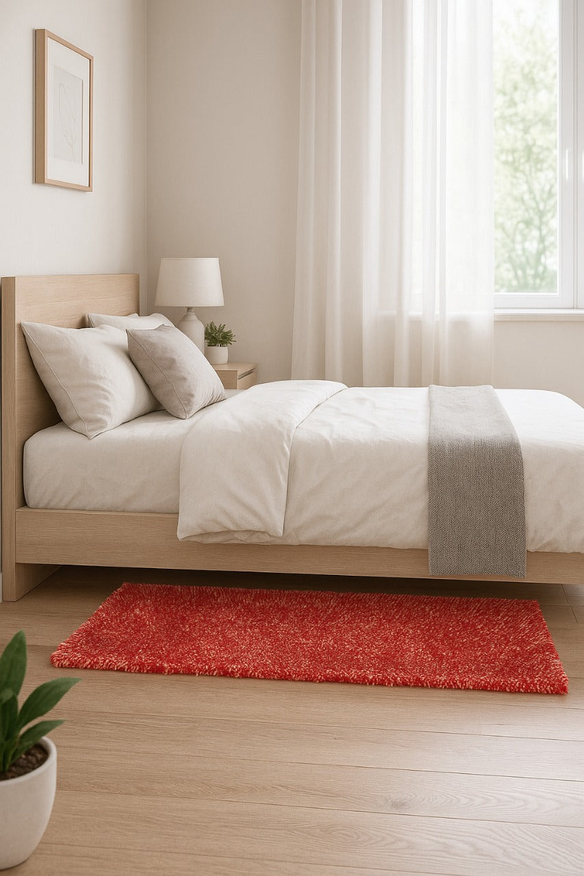 2 inch long pile Red & Ivory Shaggy Carpet – Extra Soft Feel with Anti-Skid Backing