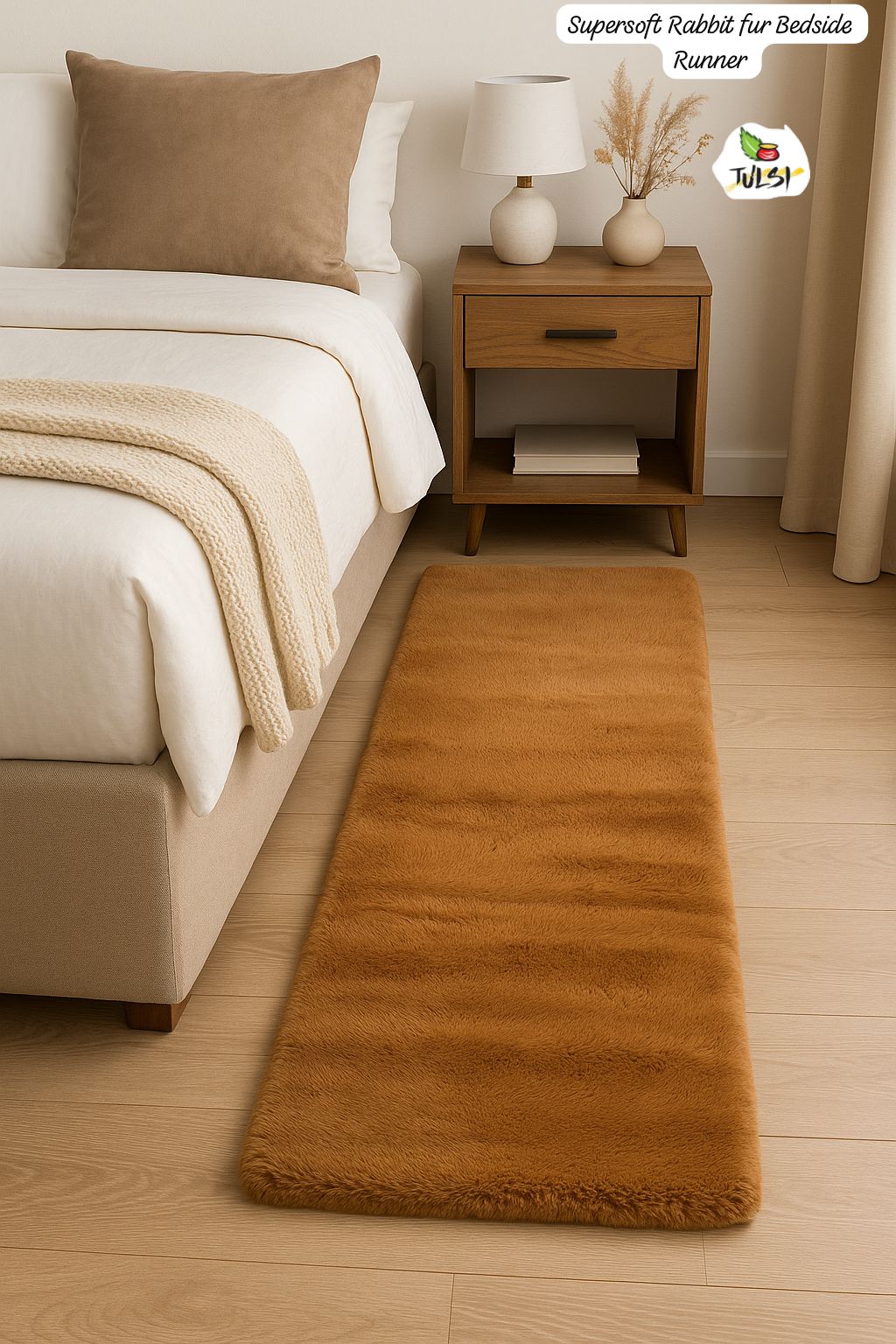 Supersoft Mustard Brown Rabbit Fur Bedside Runner