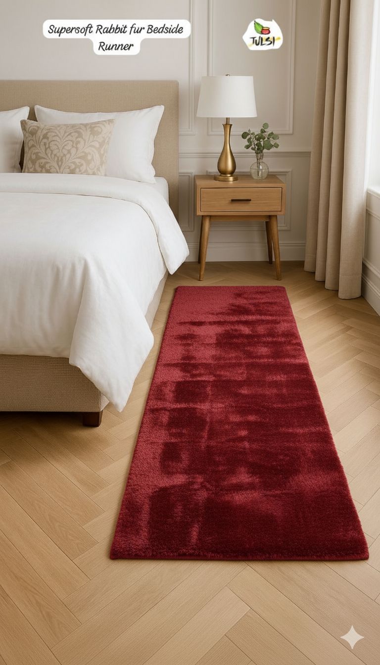 Supersoft Red Rabbit Fur Bedside Runner