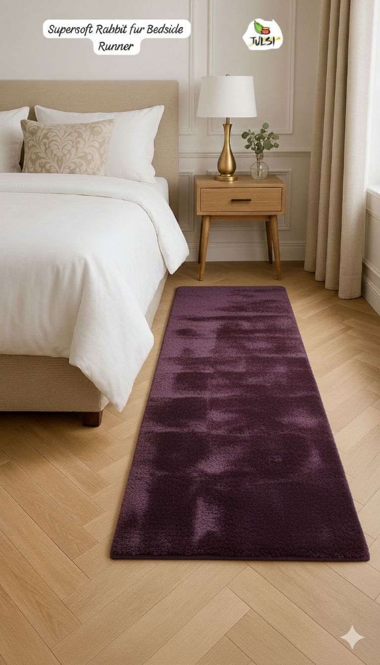 Supersoft Purple Rabbit Fur Bedside Runner
