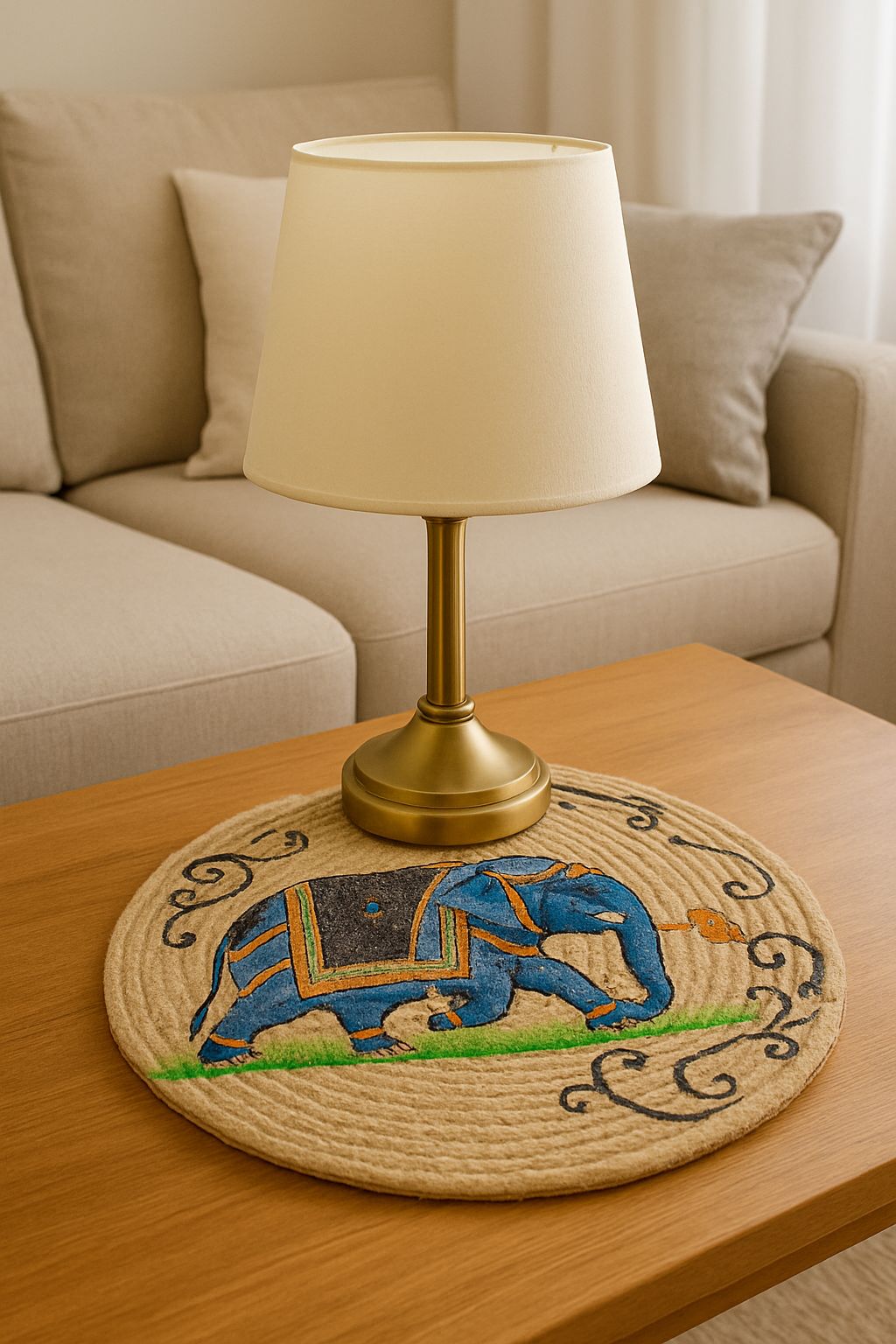 Traditional Elephant Round Mat for Living Room & Dining Table