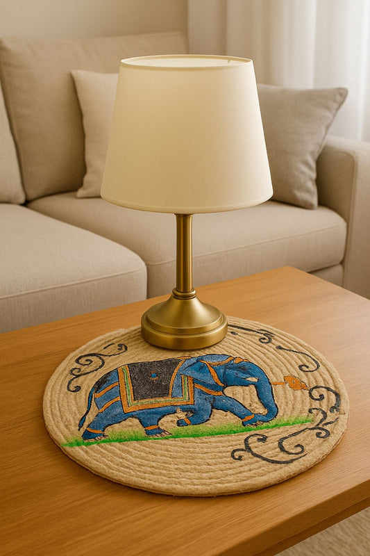 Traditional Elephant Round Mat for Living Room & Dining Table