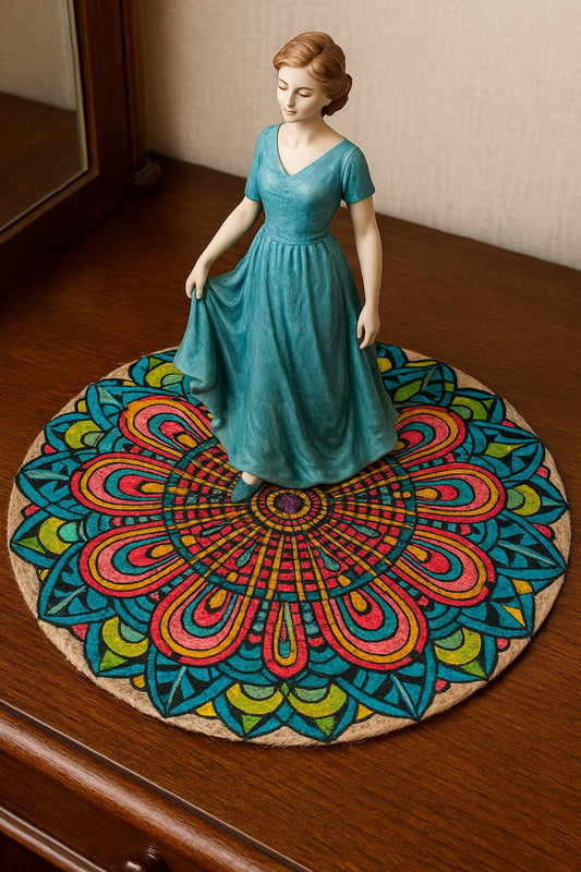 Vibrant Mandala Round Mat for  Side Table, Living Room & Colorful Home Décor